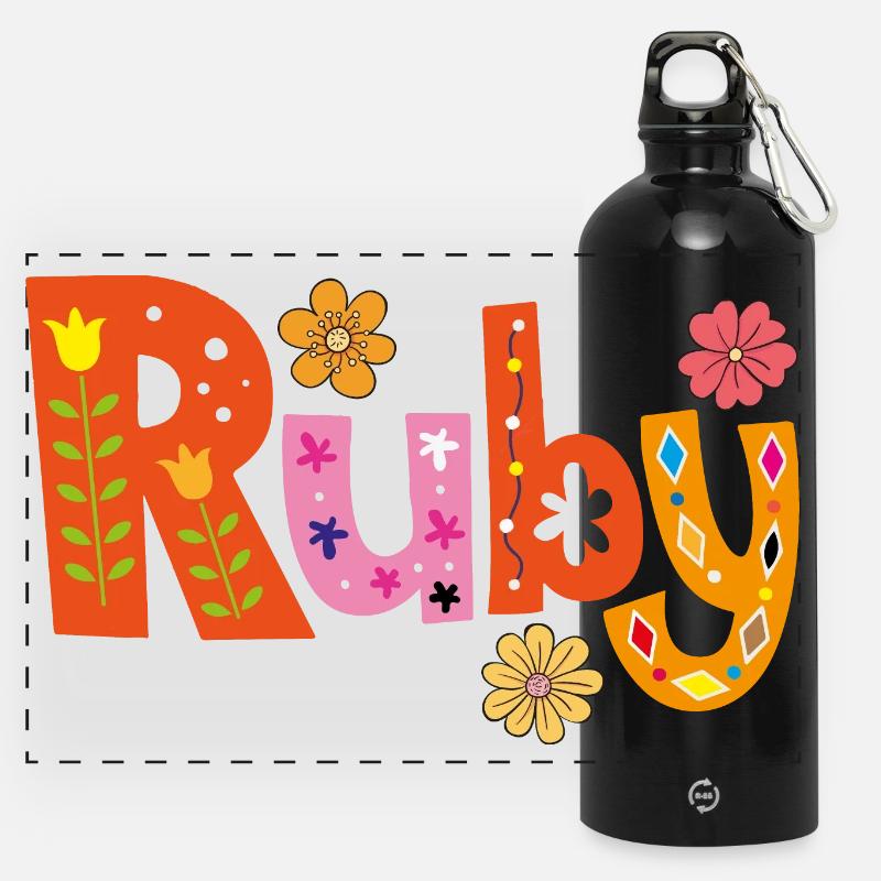 Personalisierter Ruby-Name - Panorama Trinkflasche mit Karabiner 750 ml - Schwarz