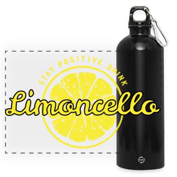 Stay positive drink Limoncello fun positiv Spruch - Panorama Trinkflasche mit Karabiner 750 ml - Schwarz - Vorne