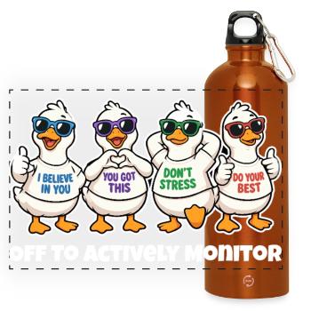Lustige Motivations-Enten Actively Monitor - Panorama Trinkflasche mit Karabiner 750 ml - Orange - Vorne