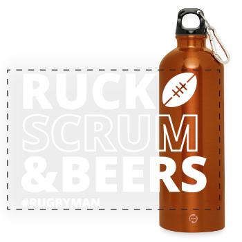 Rugby, Rugby-Sport, Rugby-Humor - Panorama Trinkflasche mit Karabiner 750 ml - Orange - Vorne