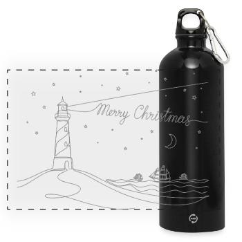 Joyeux Noël Plage du Phare & Mer - Gourde panoramique avec mousqueton 750 ml - noir - Devant