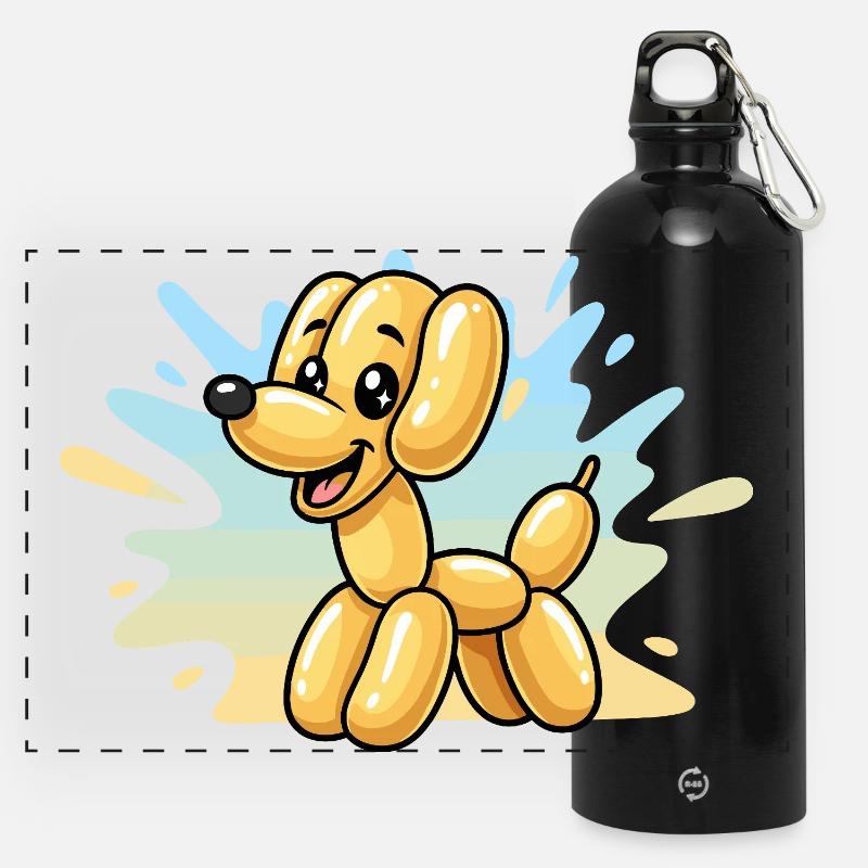 Balloon dog in sunlight - Panoramic Drinks Bottle with Carabiner 750 ml - black