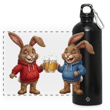 Fête de lapins de bière de Pâques Festons Santé Pâques - Gourde panoramique avec mousqueton 750 ml - noir - Devant