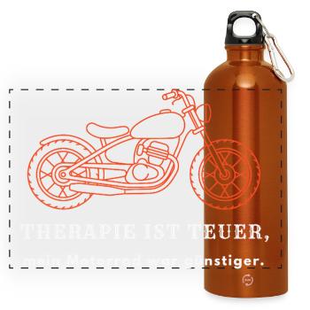 Therapie ist teuer mein Motorrad war günstiger - B - Panorama Trinkflasche mit Karabiner 750 ml - Orange - Vorne