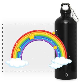 Bright Cartoon Rainbow with Clouds - Panoramic Drinks Bottle with Carabiner 750 ml - black - Front