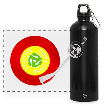 Positive Vibrations Rot Gold Grün Schallplatte - Panorama Trinkflasche mit Karabiner 750 ml - Schwarz - Vorne