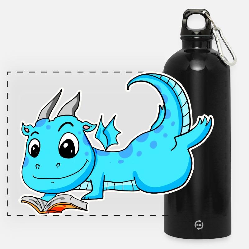 Dragon Book Reading - Panoramic Drinks Bottle with Carabiner 750 ml - black
