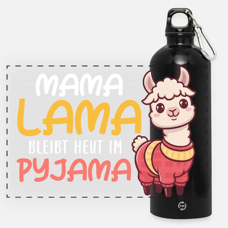 MAMA LAMA RESTE EN PYJAMA AUJOURD’HUI Drôle - Gourde panoramique avec mousqueton 750 ml - noir