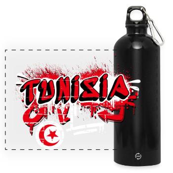 Tunesien Graffiti Flaggen Design - Panorama Trinkflasche mit Karabiner 750 ml - Schwarz - Vorne