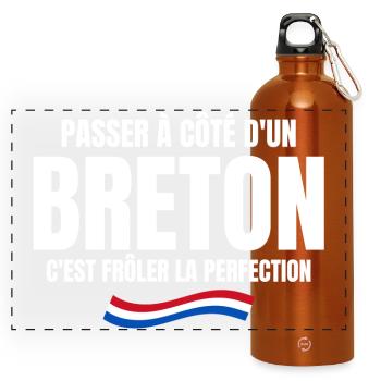Bretagne, Bretagne humour, je suis Breton - Gourde panoramique avec mousqueton 750 ml - orange - Devant