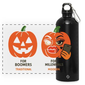 Expressive Halloween Pumpkin Designs - Panoramic Drinks Bottle with Carabiner 750 ml - black - Front