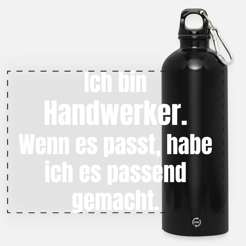 Ich bin Handwerker – Passend gemacht - Panorama Trinkflasche mit Karabiner 750 ml - Schwarz