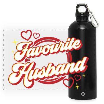 Favourite Husband | Colors changeable - Panoramic Drinks Bottle with Carabiner 750 ml - black - Front