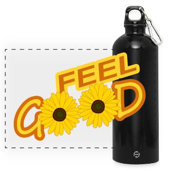 FEEL GOOD - Panorama Trinkflasche mit Karabiner 750 ml - Schwarz - Vorne