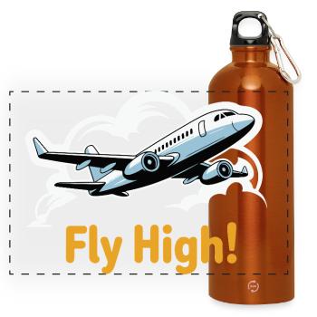Jet dans le ciel illustration voler haut - Gourde panoramique avec mousqueton 750 ml - orange - Devant
