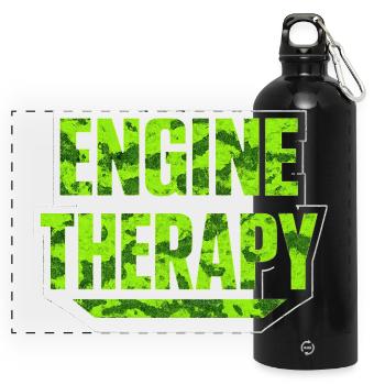 Engine Therapy – Schrauber Spruch Auto Tuning Werk - Panorama Trinkflasche mit Karabiner 750 ml - Schwarz - Vorne