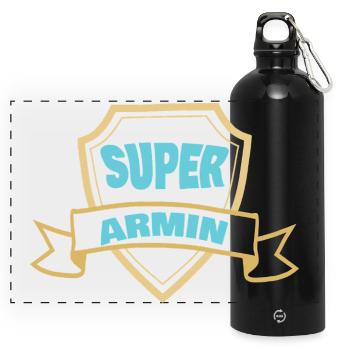Super Armin Schild-Badge - Panorama Trinkflasche mit Karabiner 750 ml - Schwarz - Vorne