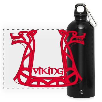 Roter Wikinger-Drache - Panorama Trinkflasche mit Karabiner 750 ml - Schwarz - Vorne