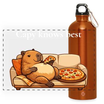 Capybara avec pizza sur canapé - Gourde panoramique avec mousqueton 750 ml - orange - Devant