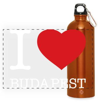 I LOVE BUDAPEST Hungary Ungarn - Panorama Trinkflasche mit Karabiner 750 ml - Orange - Vorne