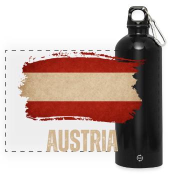 Drapeau grunge autrichien, fierté autrichienne - Gourde panoramique avec mousqueton 750 ml - noir - Devant