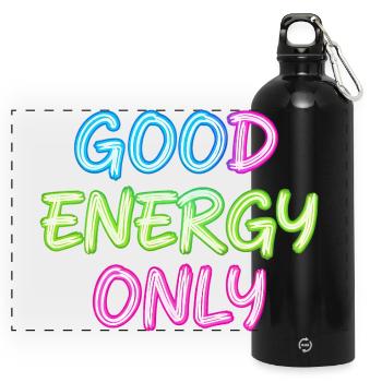 Lettres néon : bonne énergie uniquement - Gourde panoramique avec mousqueton 750 ml - noir - Devant