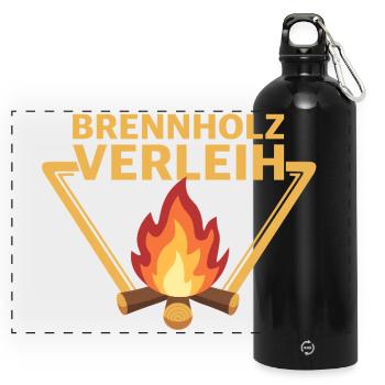 Brennholz Verleih Logo Lagerfeuer - Panorama Trinkflasche mit Karabiner 750 ml - Schwarz - Vorne