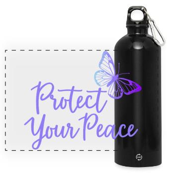 Protect Your Peace Schmetterling Innere Ruhe - Panorama Trinkflasche mit Karabiner 750 ml - Schwarz - Vorne