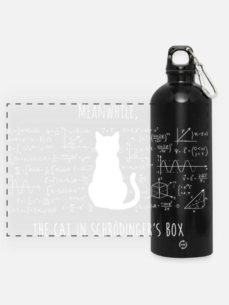 Schrödingers Katze – Physik & Wissenschaft Design - Panorama Trinkflasche mit Karabiner 750 ml - Schwarz