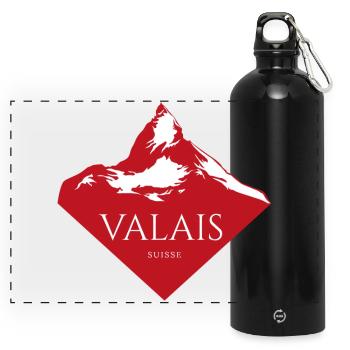 Logo rouge du Sommet du Mont Valais - Gourde panoramique avec mousqueton 750 ml - noir - Devant