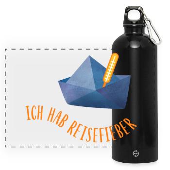 Travel Fever Paper Boat Holiday Cool Sayings Sea - Panoramic Drinks Bottle with Carabiner 750 ml - black - Front