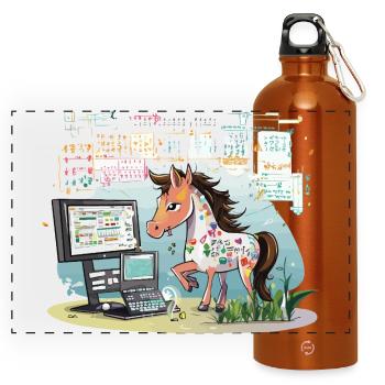Digital Graffiti Pony - Panoramic Drinks Bottle with Carabiner 750 ml - burnt orange - Front