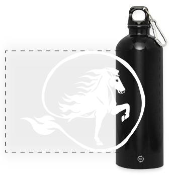 Islandpferd Flammen Tölt Feuerpferd - Panorama Trinkflasche mit Karabiner 750 ml - Schwarz - Vorne