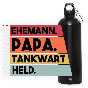 Ehemann Papa Tankwart Held - Panorama Trinkflasche mit Karabiner 750 ml - Schwarz - Vorne