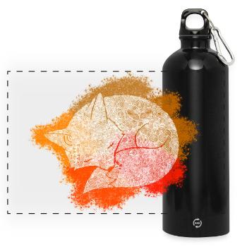 Zentangle Fuchs - Panorama Trinkflasche mit Karabiner 750 ml - Schwarz - Vorne