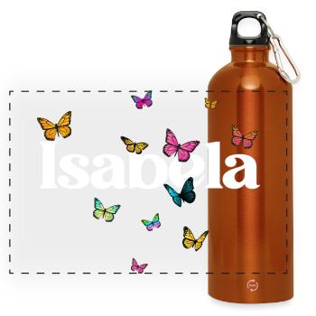 Beau prénom de fille avec des papillons ISABELA - Gourde panoramique avec mousqueton 750 ml - orange - Devant