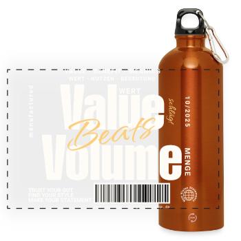 Value Beats Volume – Statement Design (Dark) - Panoramic Drinks Bottle with Carabiner 750 ml - burnt orange - Front