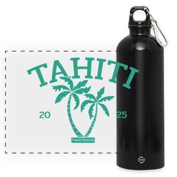 Tahiti - Palmiers - Palmiers - Polynésie française Beach - Gourde panoramique avec mousqueton 750 ml - noir - Devant