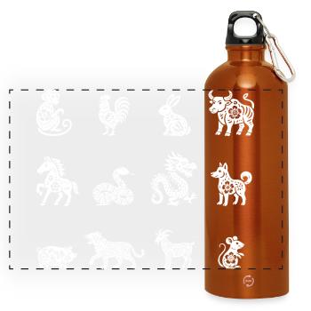 Chinese Zodiac Chinese New Year Animal Signs Funny - Panoramic Drinks Bottle with Carabiner 750 ml - burnt orange - Front