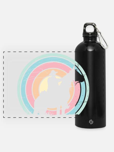 Cowboy - Western - Panorama Trinkflasche mit Karabiner 750 ml - Schwarz