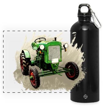 Deutz F1M 414 Bauernschlepper - Panorama Trinkflasche mit Karabiner 750 ml - Schwarz - Vorne