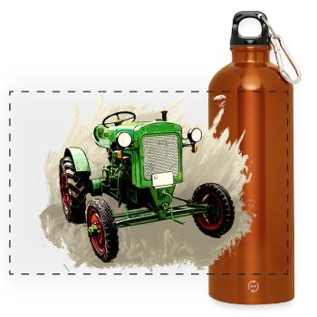 Deutz F1M 414 Bauernschlepper - Panorama Trinkflasche mit Karabiner 750 ml - Orange - Vorne