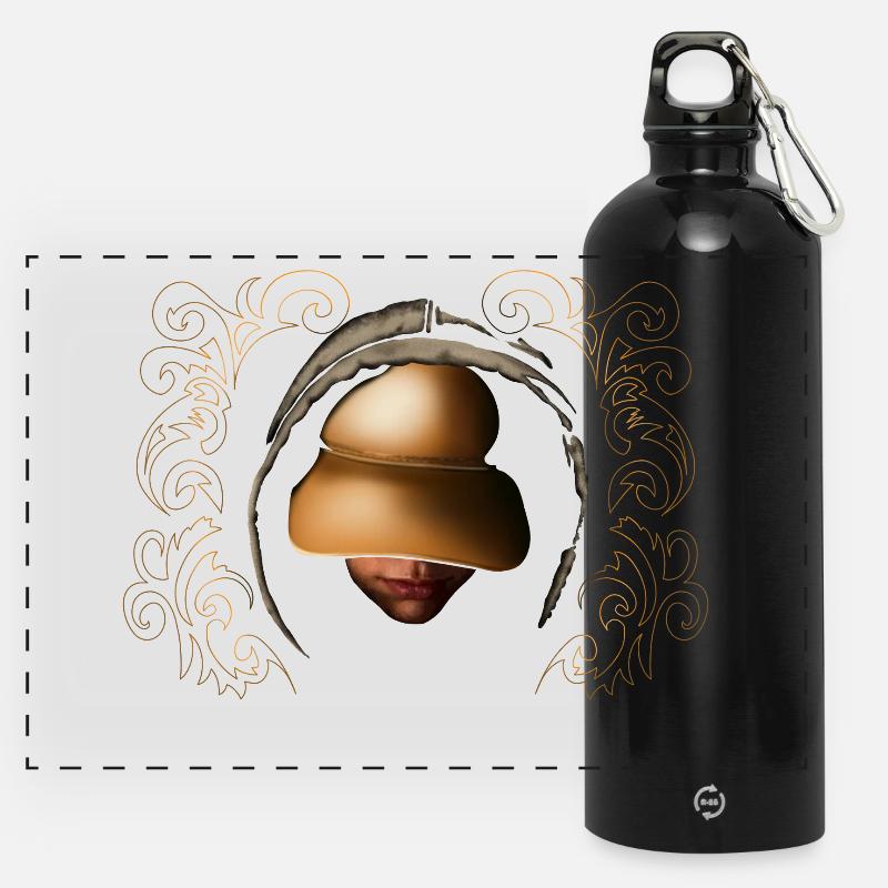 Artistic digital vision with gold hat - Panoramic Drinks Bottle with Carabiner 750 ml - black