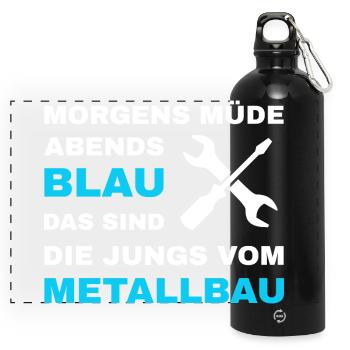 Metallbau Metallbauer Schlosser Stahlbau - Panorama Trinkflasche mit Karabiner 750 ml - Schwarz - Vorne