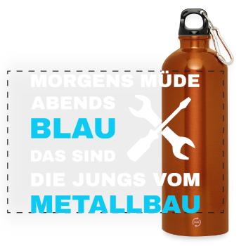Metallbau Metallbauer Schlosser Stahlbau - Panorama Trinkflasche mit Karabiner 750 ml - Orange - Vorne