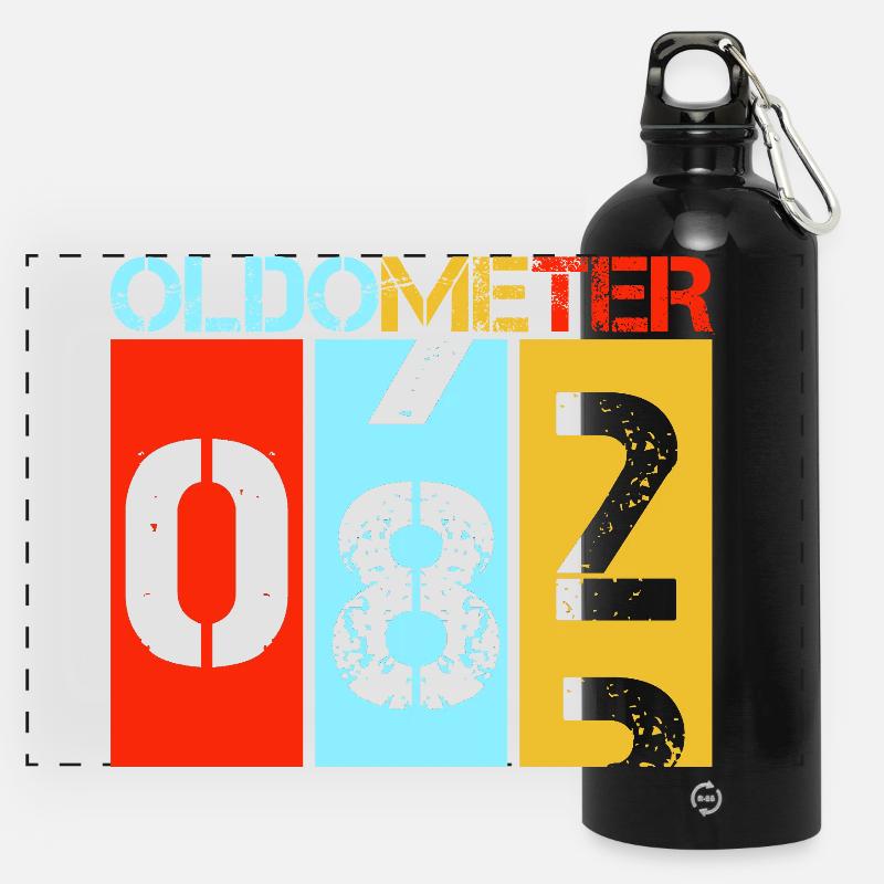 Oldometer 82 Retro Vintage 82. Geburtstag - Panorama Trinkflasche mit Karabiner 750 ml - Schwarz