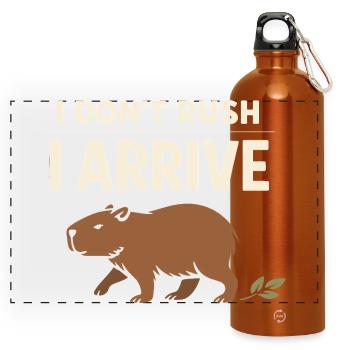 Cute Capybara Stress Reliever, No Stress, - Panoramic Drinks Bottle with Carabiner 750 ml - burnt orange - Front
