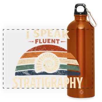 Ich spreche Stratigraphie | Geologie Fossilien - Panorama Trinkflasche mit Karabiner 750 ml - Orange - Vorne