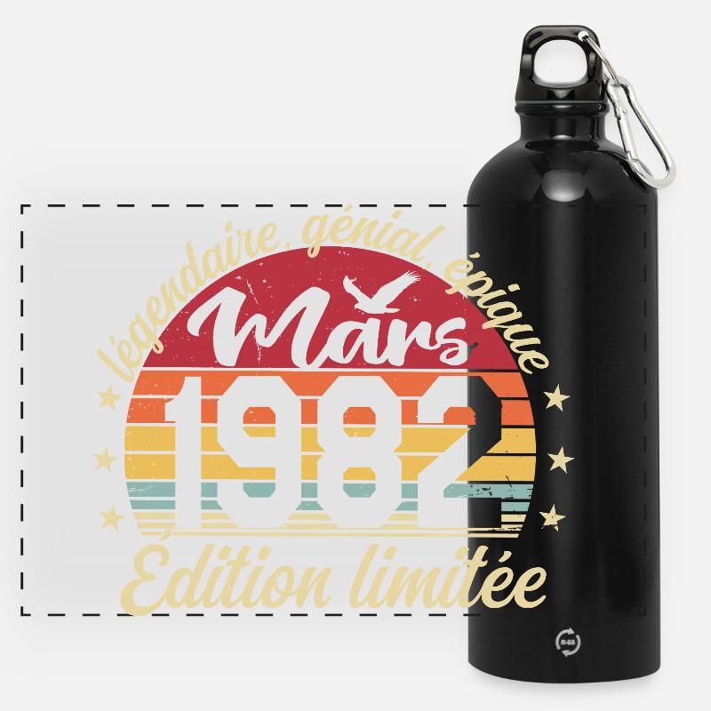 March 1982 44 Years Birthday Gift March 1982 - Panoramic Drinks Bottle with Carabiner 750 ml - black