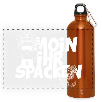 Leuchtturm Moin ihr Spacken Spruch - Panorama Trinkflasche mit Karabiner 750 ml - Orange - Vorne